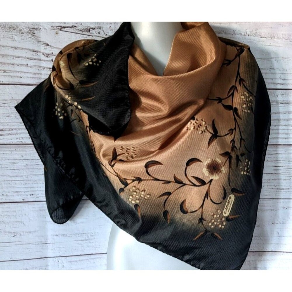 Rainbow Women's Square Scarf Wrap Silk (?) Brown Black Floral 41" * 41" Marked
